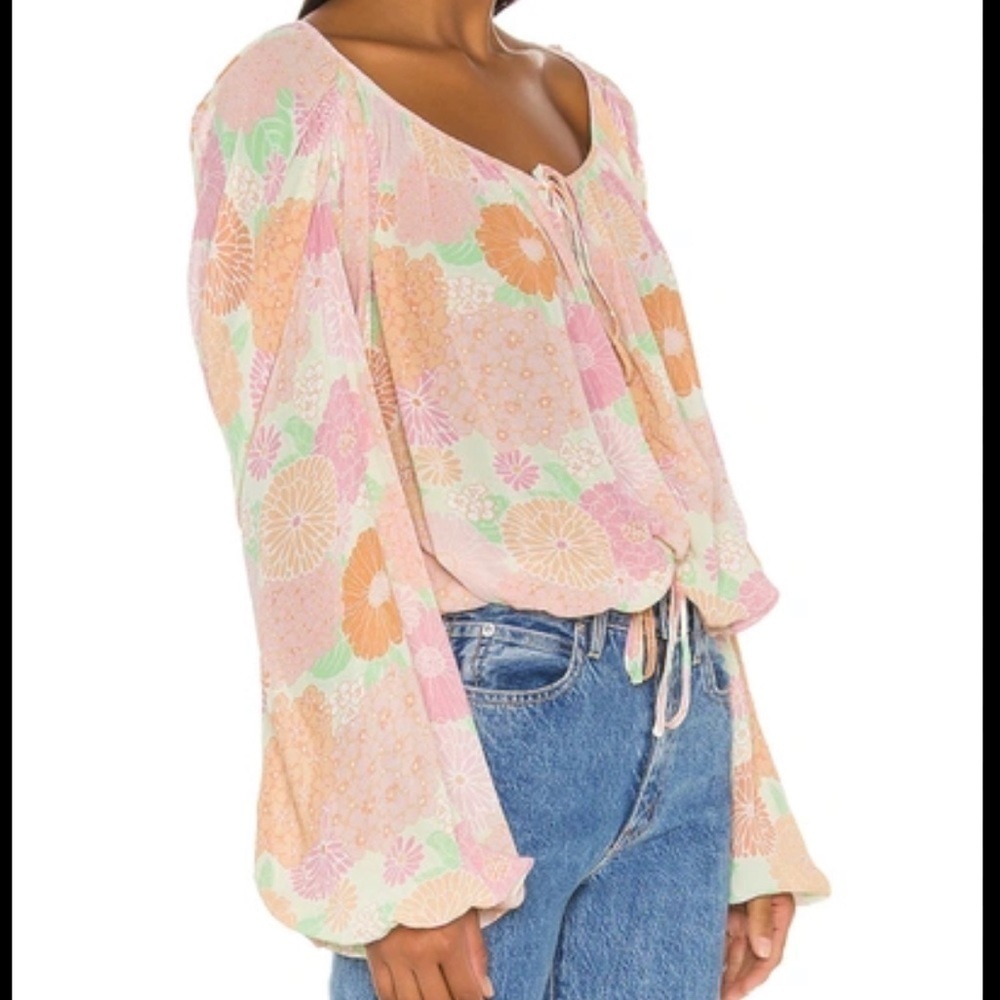 L’Academie Floral Balloon Scoop Neck Blouse